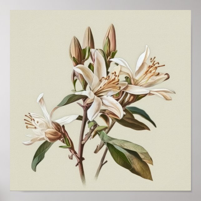 White Vanilla Flowers Art Print Poster (Front)