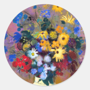 White Vase with Flowers Odilon Redon Classic Round Sticker
