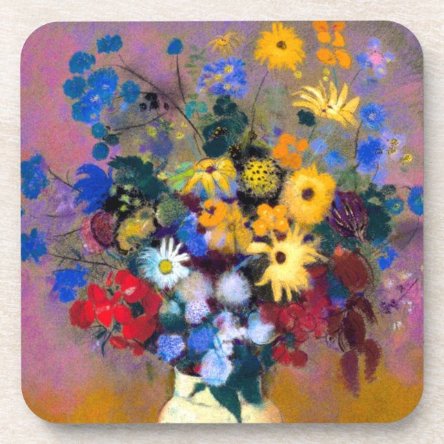 White Vase with Flowers Odilon Redon Coaster (Front)