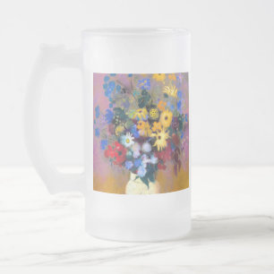 White Vase with Flowers Odilon Redon Frosted Glass Beer Mug