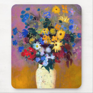 White Vase with Flowers Odilon Redon Mouse Mat