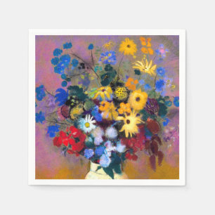 White Vase with Flowers Odilon Redon Napkin