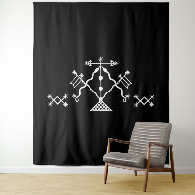 White Veve of Damballah on Black Tapestry (In Situ)