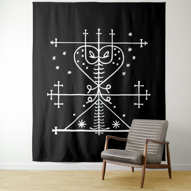 White Veve of Maman Brigitte on Black Tapestry (In Situ)
