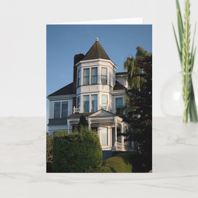 White Victorian Home Blank Note Card (Front)