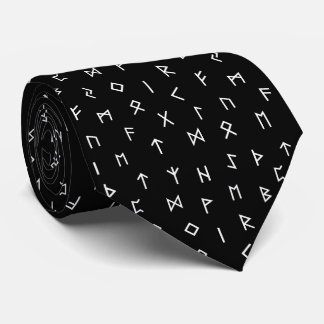 White Viking Runes on Black Background Tie