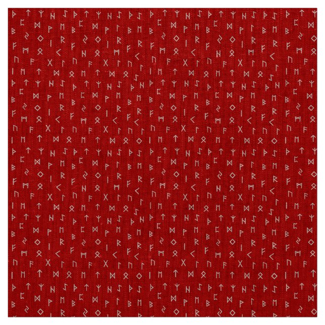 White Viking Runes Pattern on Red Background Fabric (Swatch)