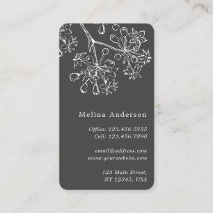 White Vintage Botanical Dark Grey Business Card