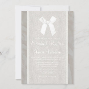 White Vintage Bow & Linen Wedding Invitations