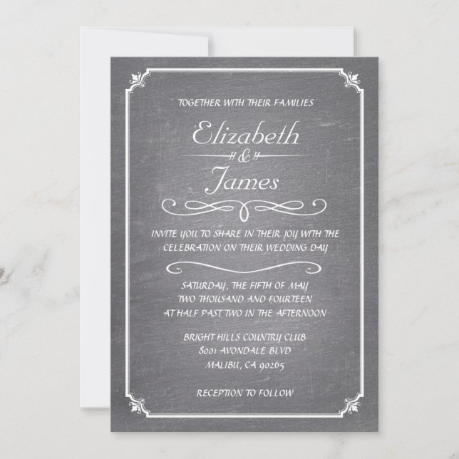 White Vintage Chalkboard Wedding Invitations (Front)