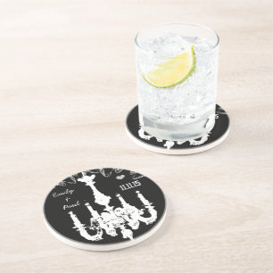 White Vintage Chandelier  Choose Background Colour Coaster