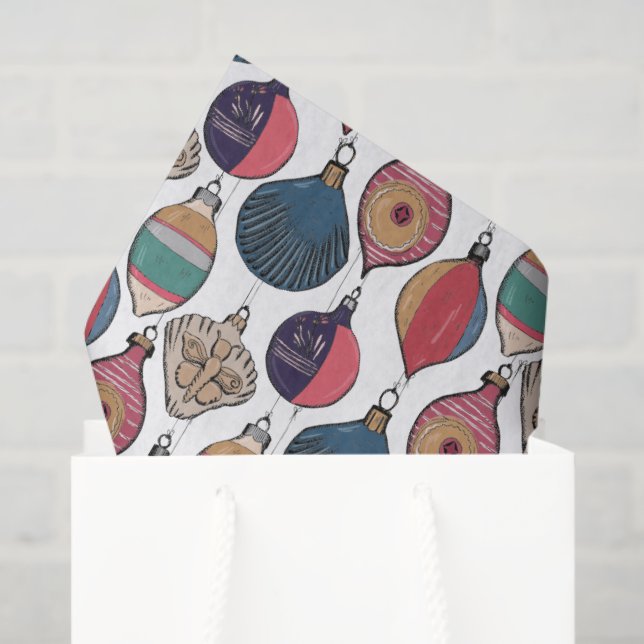 White Vintage Christmas Ornaments Pattern Tissue Paper (Gift Bag)