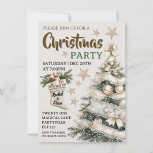 White vintage Christmas party invitation 