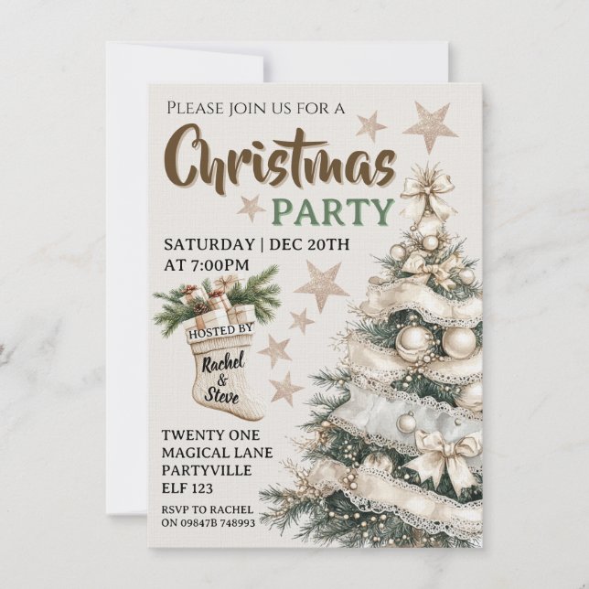 White vintage Christmas party invitation  (Front)