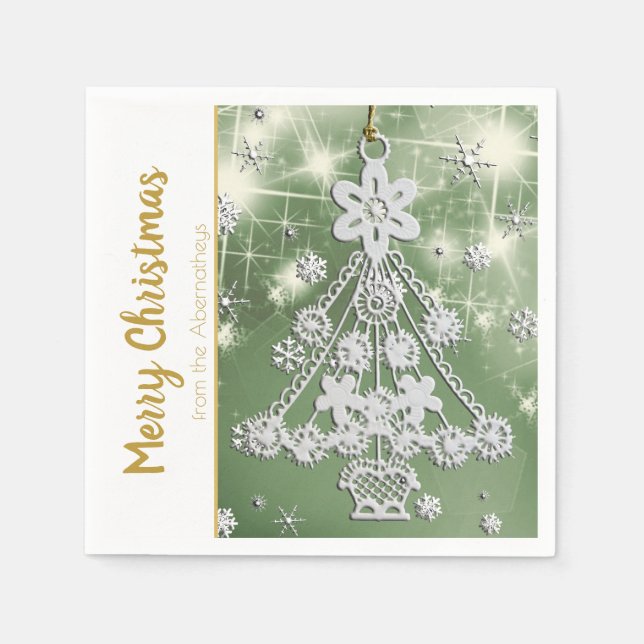 White Vintage Christmas Tree Ornament Template Napkin (Front)