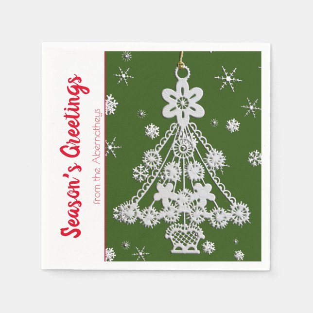 White Vintage Christmas Tree Ornament Template Napkin (Front)