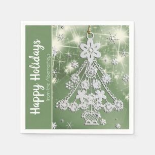 White Vintage Christmas Tree Ornament Template Napkin