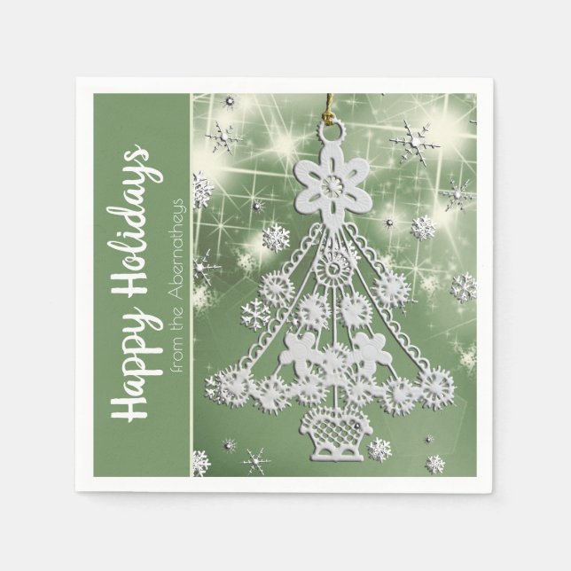 White Vintage Christmas Tree Ornament Template Napkin (Front)