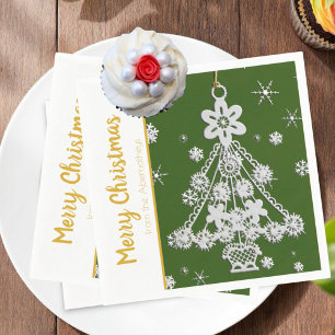 White Vintage Christmas Tree Ornament Template Napkin