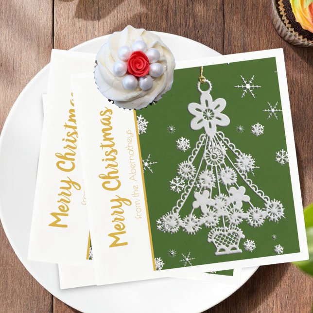 White Vintage Christmas Tree Ornament Template Napkin (Christmas napkin)