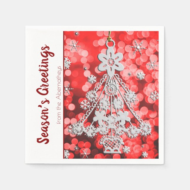 White Vintage Christmas Tree Ornament Template Napkin (Front)