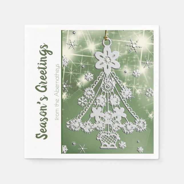 White Vintage Christmas Tree Ornament Template Napkin (Front)