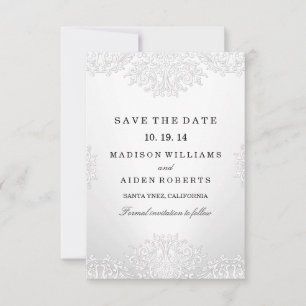White Vintage Damask Wedding Save The Date