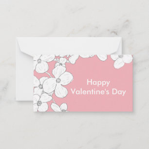 White Vintage Dogwood on Pink Valentine Pack Note Card