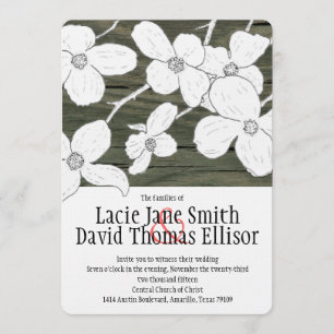 White Vintage Dogwood on Wood Wedding Invitation