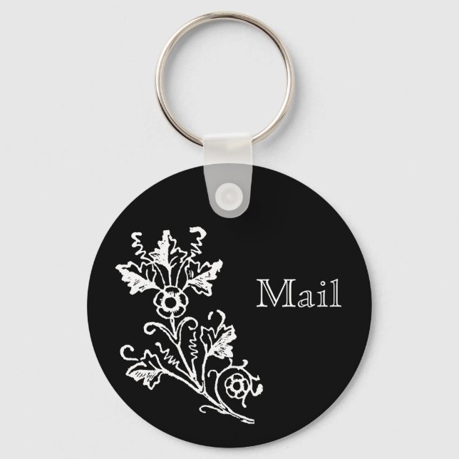White Vintage Floral Etching Custom Mail Keychain (Front)