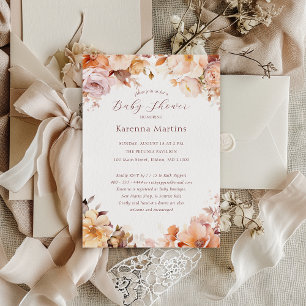 White Vintage Floral Fall Baby Shower Invitation