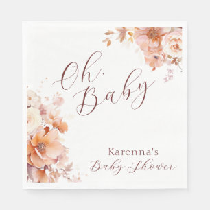 White Vintage Floral Fall Oh Baby Shower Napkin