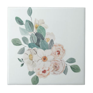 White Vintage Floral Greenery Elegant Tile