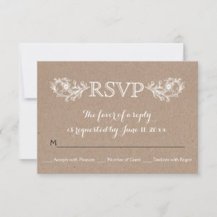 White vintage floral kraft paper wedding RSVP card