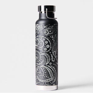 White vintage floral paisley pattern water bottle
