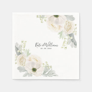 White Vintage Floral Wedding Cocktail Paper Napkin