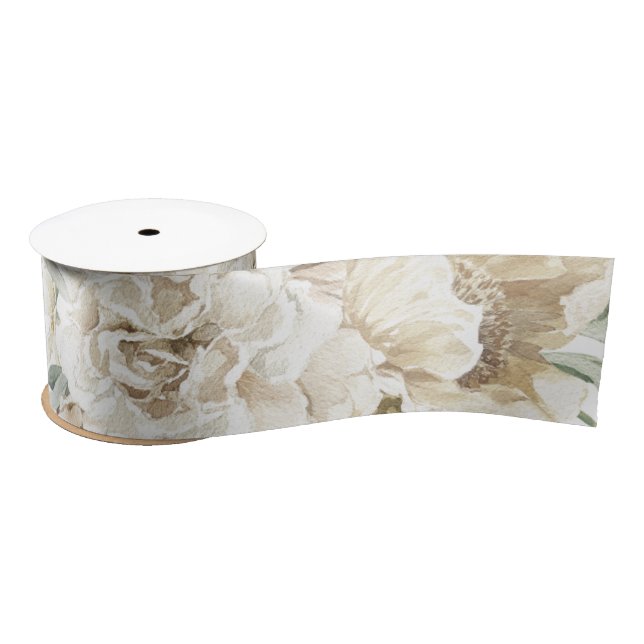 White Vintage Floral wedding Satin Ribbon (Spool)