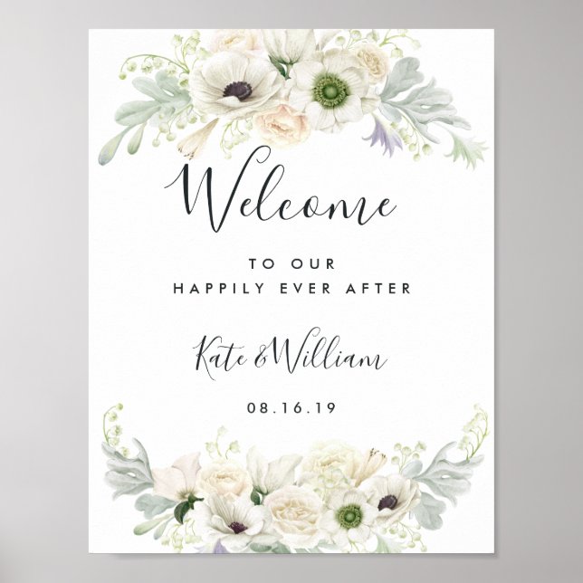 White Vintage Floral Wellcome Poster (Front)