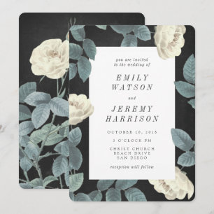 White Vintage Flower Chalkboard Wedding Invitation