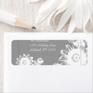 White Vintage Flower Charcoal Return Address Label