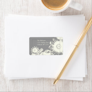 White Vintage Flower Charcoal Return Address Label
