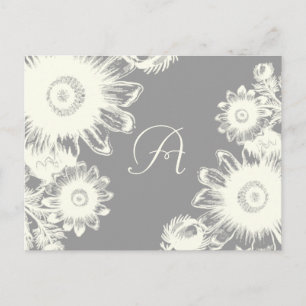 White Vintage Flower -choose colour - RSVP Card
