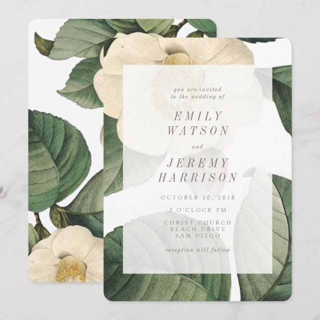 White Vintage Flower Frame Wedding Invitation (Front/Back)