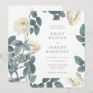 White Vintage Flower Frame Wedding Invitation