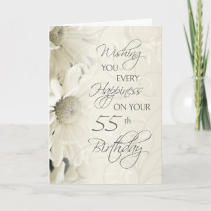 White Vintage Flowers Happy 55th Birthday Card