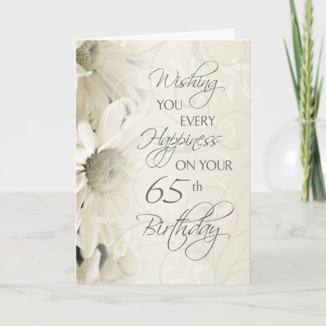 White Vintage Flowers Happy 65th Birthday Card (Front)