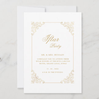 White Vintage Gold Calligraphy Script Iftar Party Invitation