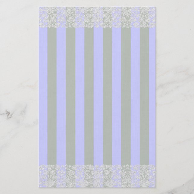 White Vintage Lace Warm Grey With Stripes Stationery (Front)