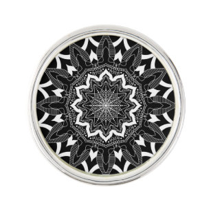 White vintage mandala on custom black background lapel pin