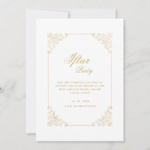 White Vintage Ornate Gold Frame Script Iftar Party Invitation
